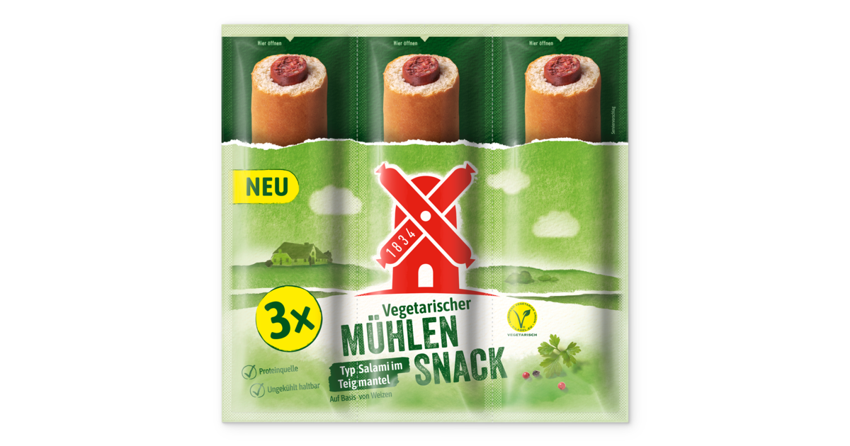 Vegetarischer Mühlen Snack Salami im Rügenwalder | Mühle Teigmantel