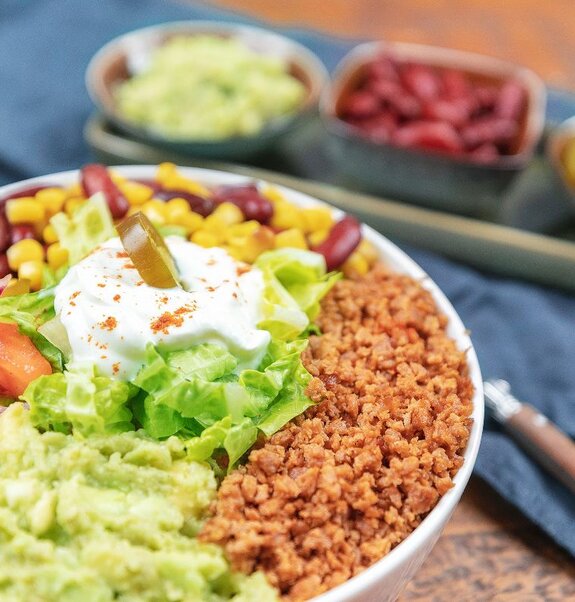 Burrito Bowl mit veganem Hack