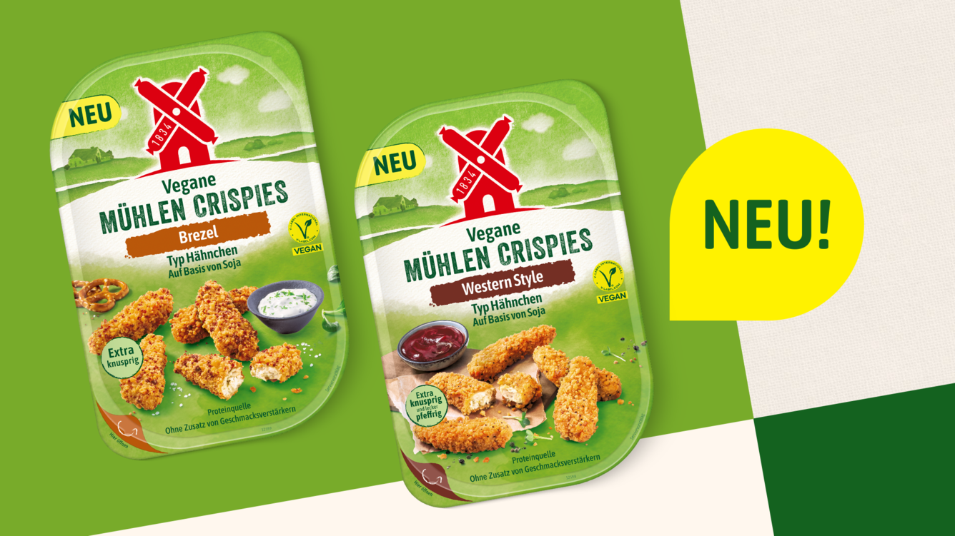 Vegane Mühlen Crispies Rügenwalder Mühle - Teaserbild zur Pressemeldung "Launch vegane Crispies"